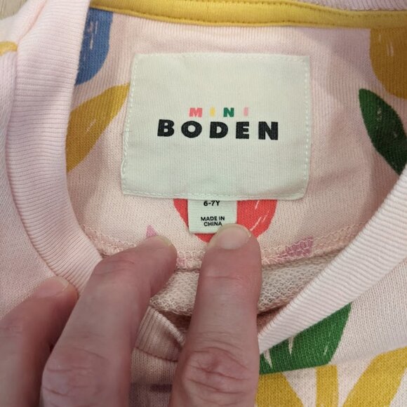 Mini Boden Cosy Sweatshirt Dress Girls Sz 6-7 Tulip Flower Print Pockets Pink - Picture 4 of 8